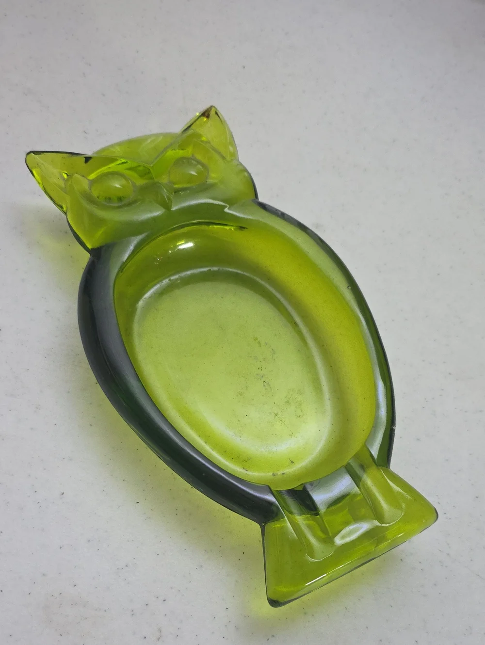 Vintage Green Glass Owl Ashtray